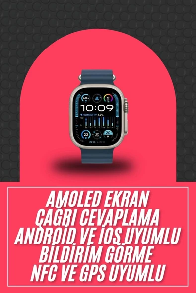 49mm Akıllı Saat Amoled Ekranlı Kadın Erkek Kol Saati Plastik Kordon - Resim 2
