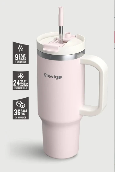 Stevig ST-241 2 Moods Tuck-In Tumbler Sızdırmaz Çelik Termos 900ML Petal Pink