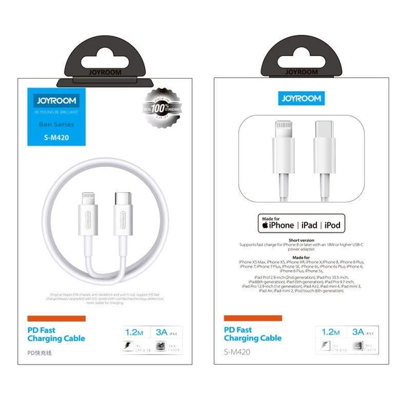 Joyroom S-M420 USB Type-C Lightning Kablosu MFI  3A 1.2m - 2