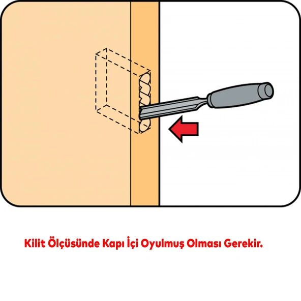 Oda Kapısı Gömme Kilit 18 x 45mm Göbek Ölçülü Metal İç Kapı Kilidi 1 Anahtarlı Dayanıklı Montaj Seti - Resim 4