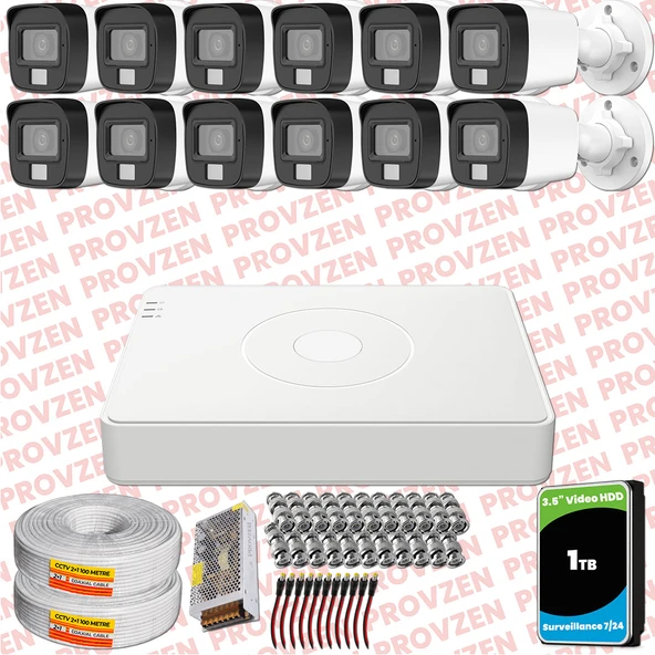 Provzen Hikvision 12 Kamera Hibrit ColorVu Full HD Güvenlik Kamera Olay Anında bildirim - 1