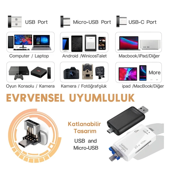 Çok Fonksiyonlu 6 in 1 OTG Kart Okuyucu Telefon Tablet PC Uyumlu - 3