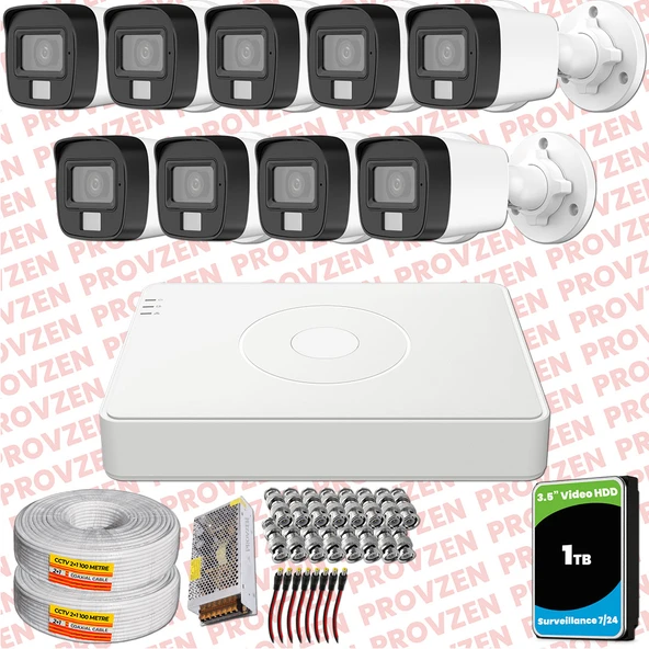 Provzen Hikvision 9 Kamera Hibrit ColorVu Full HD Güvenlik Kamera Olay Anında bildirim ürün görseli