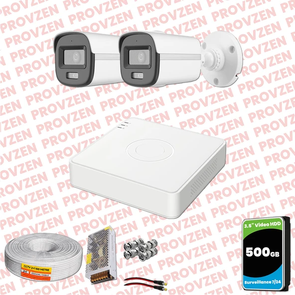 Provzen Hikvision ColorVu Full HD 2 Kameralı Gece Renkli Güvenlik Kamerası Olay Anında bildirim ürün görseli