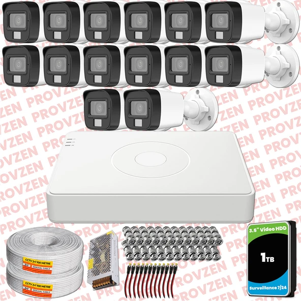 Provzen Hikvision 14 Kamera Hibrit ColorVu Full HD Güvenlik Kamera Olay Anında bildirim ürün görseli