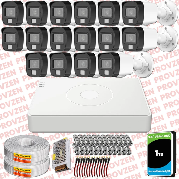 Provzen Hikvision 16 Kamera Hibrit ColorVu Full HD Güvenlik Kamera Olay Anında bildirim - 1