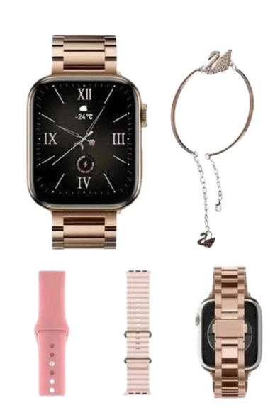 Yeni Nesil Kadın Akıllı Saat Rose Gold Android ve İos Uyumlu - Resim 3