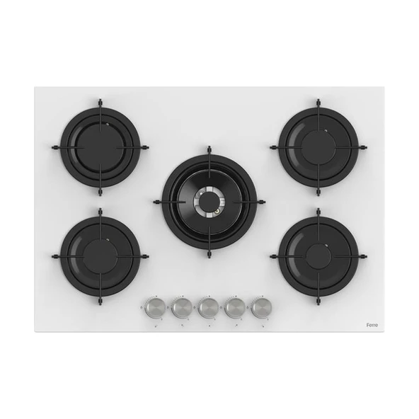 Ferre 2'li Beyaz Cam Ankastre Set Flowart QMS63CB Turbolu - RS036 Woklu 75CM Ocak - Resim 2