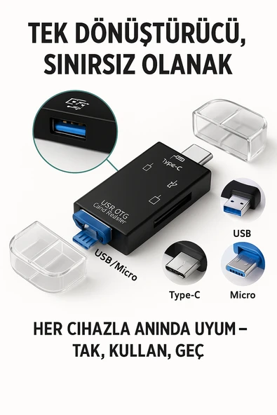 Çok Fonksiyonlu 6 in 1 OTG Kart Okuyucu Telefon Tablet PC Uyumlu - 2