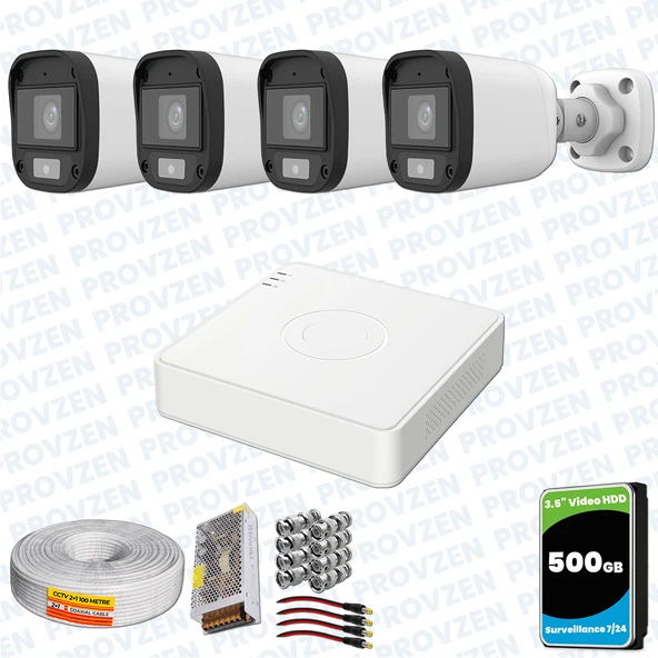 Provzen UNV Full HD 4 Kamera Renkli Gece Görüş Mikrofonlu Olay Anında bildirim ürün görseli