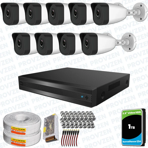 Provzen RV HiLook 9 Kameralı Full HD Geniş Açı Güvenlik Kamerası ürün görseli