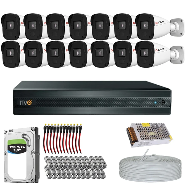 RİVO Dcam 14 Kameralı 40 Metre Gece Görüşlü Set 1TB 7/24 Hdd - 1