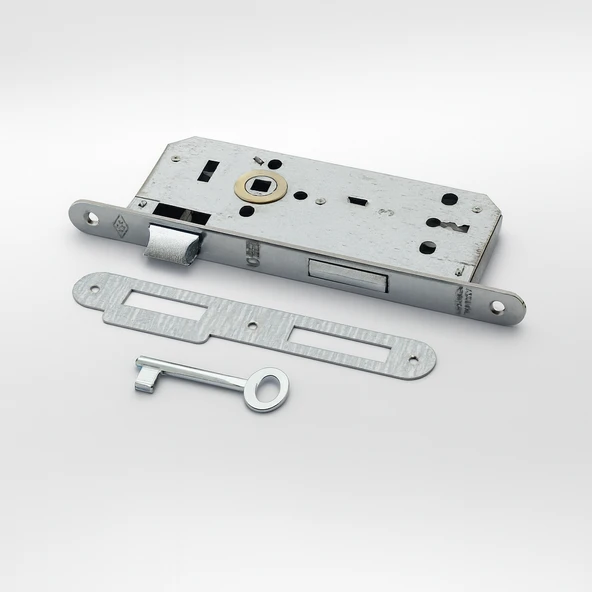 Oda Kapısı Gömme Kilit 18 x 45mm Göbek Ölçülü Metal İç Kapı Kilidi 1 Anahtarlı Dayanıklı Montaj Seti - Resim 5