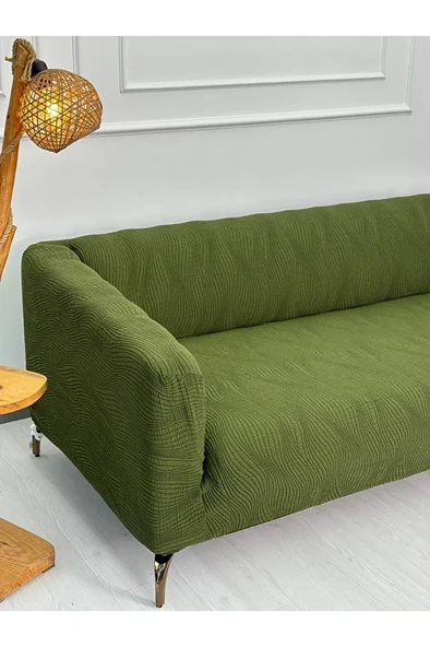 Kalın Krokan Kumaş Lastikli Kayma Yapmayan 3 Kişilik Tekli Kanepe Örtüsü ürün görseli 1