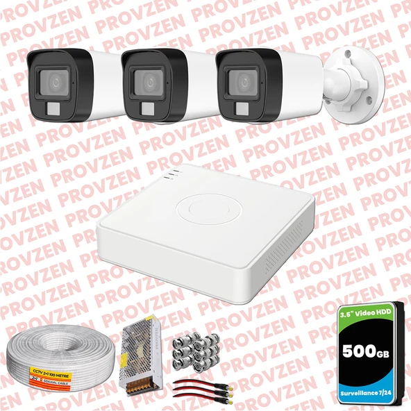 Provzen Hikvision 3 Kamera Hibrit ColorVu Full HD Güvenlik Kamera Olay Anında bildirim