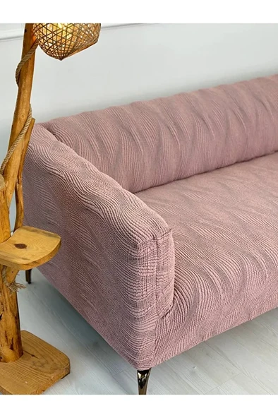 Kalın Krokan Kumaş Lastikli Kayma Yapmayan 3 Kişilik Tekli Kanepe Örtüsü - Resim 3