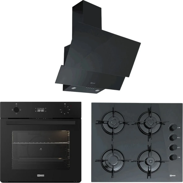 UKINOX SİYAH CAM ANKASTRE SET ( Carlo 60 Siyah Cam Aspratör + Dolce 60  Siyah Cam Ocak + Smart 3000 Siyah Ankastre Fırın) ürün görseli
