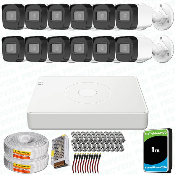 Provzen Hikvision 12 Kameralı Full HD Geniş Açı Güvenlik Kamerası 1TB Olay Anında bildirim ürün görseli