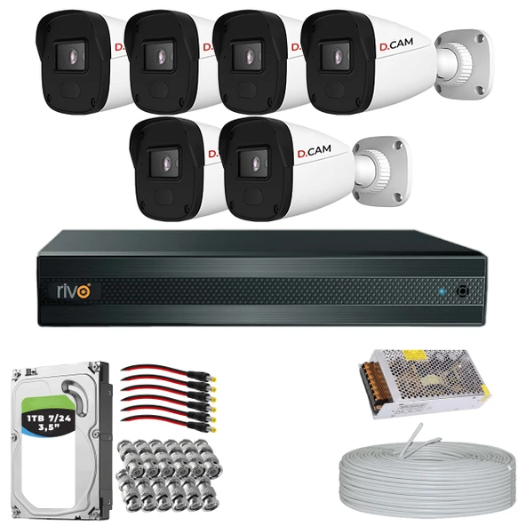 RİVO Dcam 6 Kameralı 40 Metre Gece Görüşlü Set 1TB 7/24 Hdd - 1