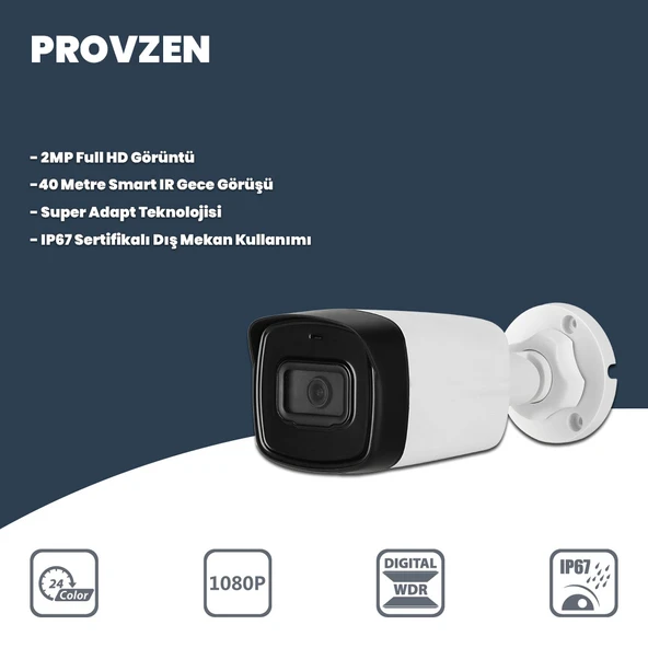 Provzen Dahua 7 Kameralı Full HD 40 Metre Gece Görüşlü Güvenlik Kamerası - Resim 2