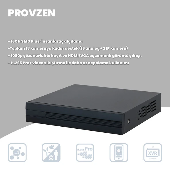 Provzen Dahua 15 Kameralı Full HD 40 Metre Gece Görüşlü Güvenlik Kamerası - 1