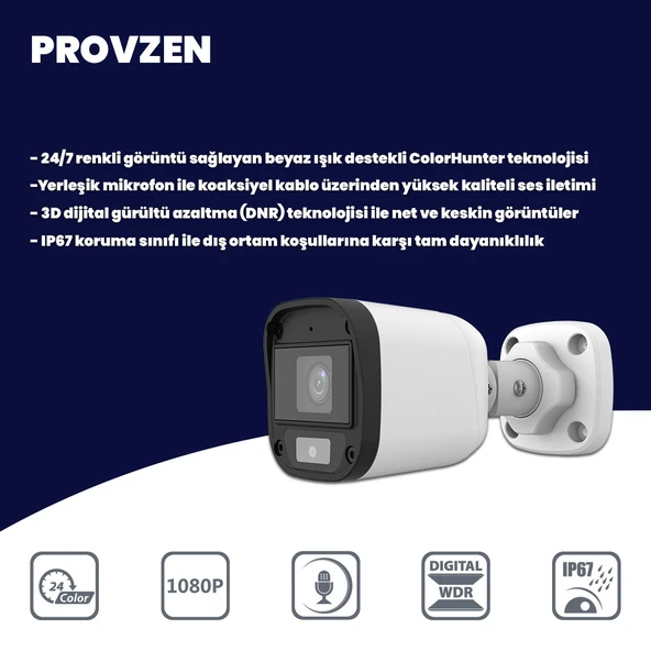 Provzen UNV Full HD 3 Kamera Renkli Gece Görüş Mikrofonlu Olay Anında bildirim - Resim 2