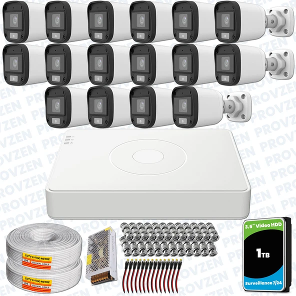 Provzen UNV Full HD 16 Kamera Renkli Gece Görüş Mikrofonlu Olay Anında bildirim ürün görseli