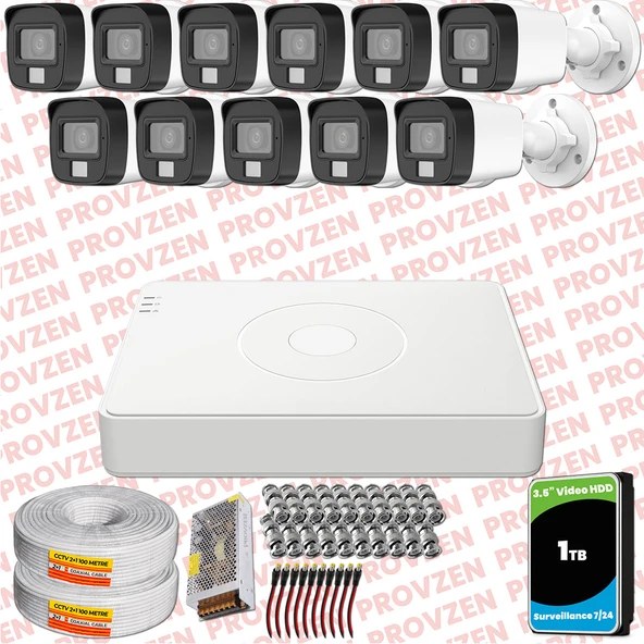Provzen Hikvision 11 Kamera Hibrit ColorVu Full HD Güvenlik Kamera Olay Anında bildirim ürün görseli
