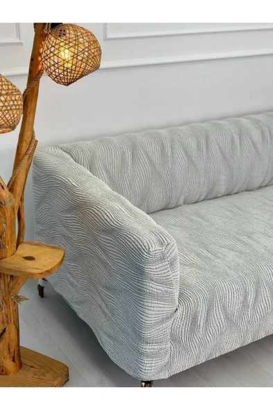 Kalın Krokan Kumaş Lastikli Kayma Yapmayan 3 Kişilik Tekli Kanepe Örtüsü - Resim 11
