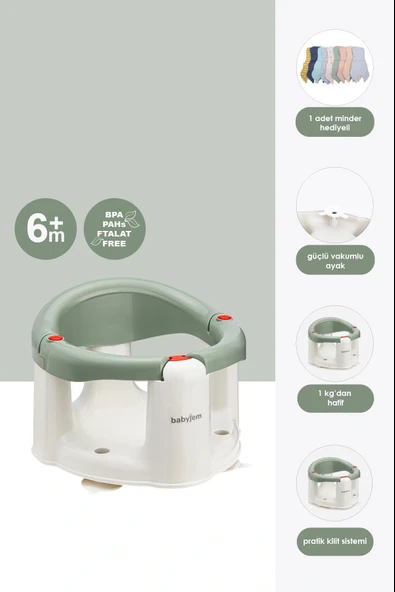 Babyjem Önden Açılır Banyo ve Mama Oturağı ve Hediye Minderli - 2 ' Li Set Soft Yeşil ürün görseli