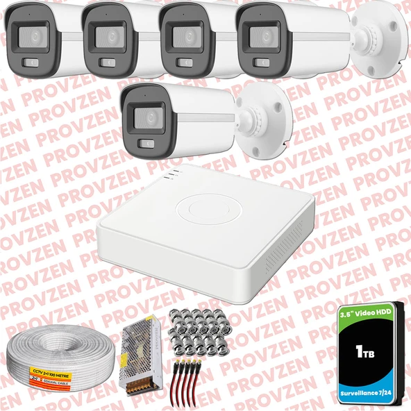 Provzen Hikvision ColorVu Full HD 5 Kameralı Gece Renkli Güvenlik Kamerası Olay Anında bildirim ürün görseli