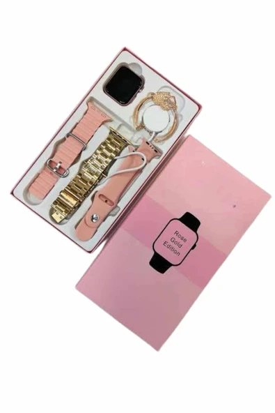 Akıllı Saat 3 Kordonlu Ve Aksesuarlı Bayanlar Için Şık Rose renk - Resim 5