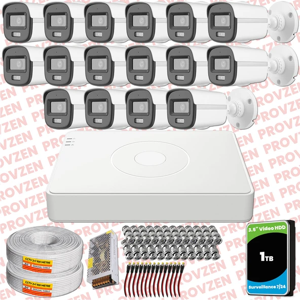Provzen Hikvision ColorVu Full HD 16 Kameralı Gece Renkli Güvenlik Kamerası Olay Anında bildirim ürün görseli