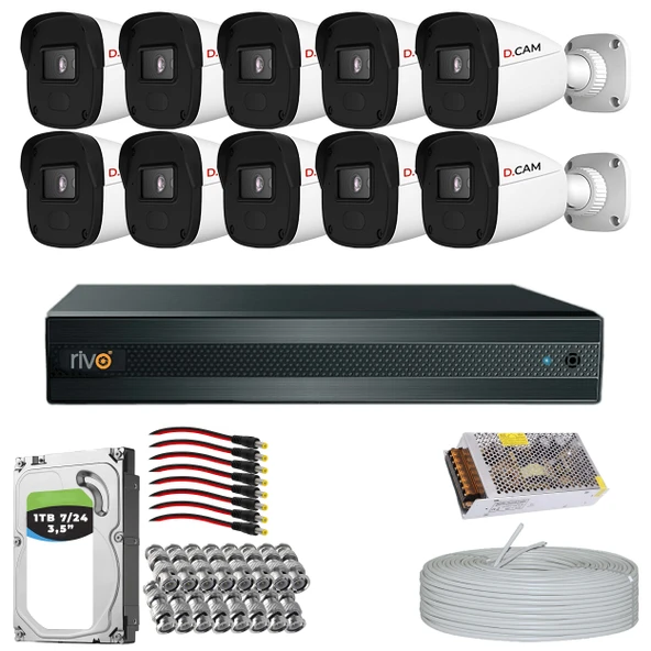 RİVO Dcam 10 Kameralı 40 Metre Gece Görüşlü Set 1TB 7/24 Hdd - 1