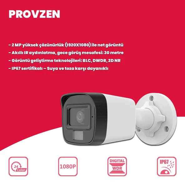 Provzen Hikvision 4 Kameralı IP Full HD Renkli Güvenlik Kamerası Mikrofonlu - Resim 4
