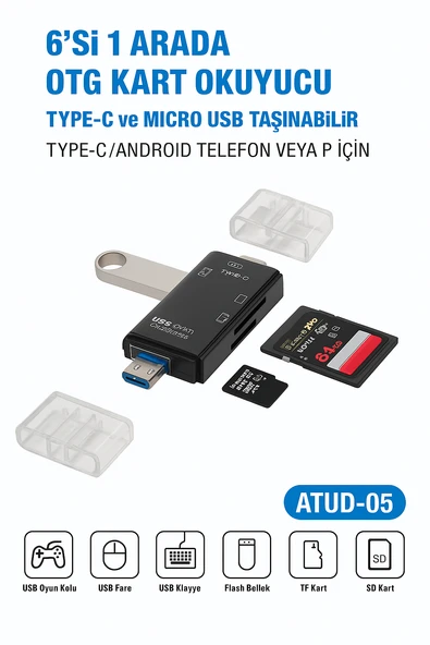 Çok Fonksiyonlu 6 in 1 OTG Kart Okuyucu Telefon Tablet PC Uyumlu