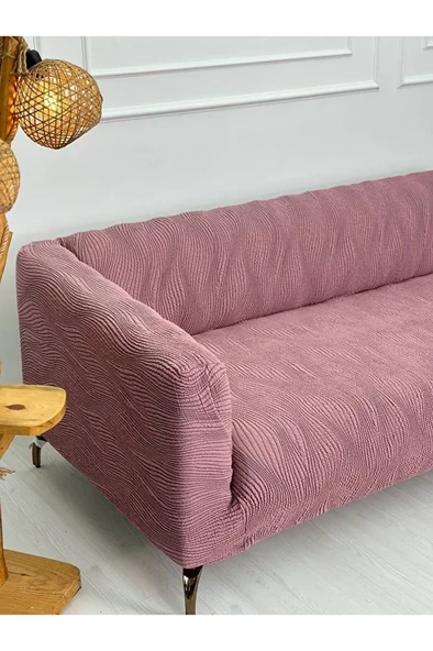 Kalın Krokan Kumaş Lastikli Kayma Yapmayan 3 Kişilik Tekli Kanepe Örtüsü - Resim 5