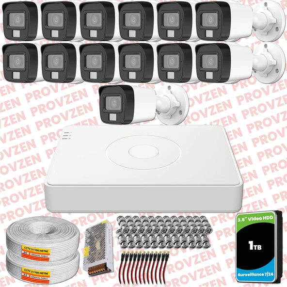 Provzen Hikvision 13 Kamera Hibrit ColorVu Full HD Güvenlik Kamera Olay Anında bildirim - 1