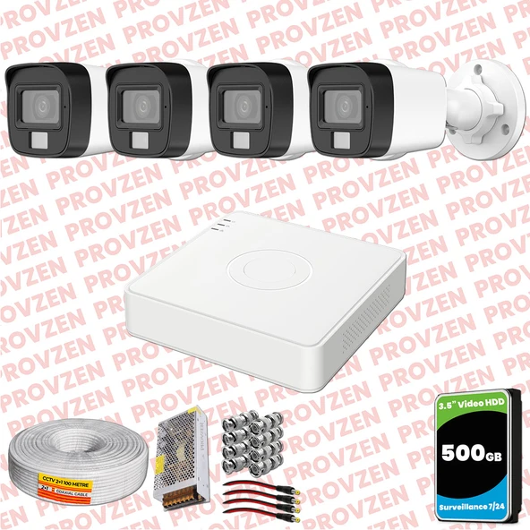 Provzen Hikvision 4 Kamera Hibrit ColorVu Full HD Güvenlik Kamera Olay Anında bildirim