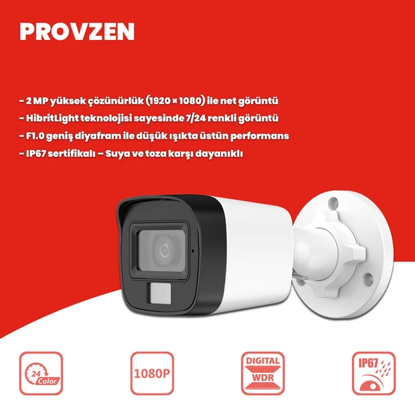 Provzen Hikvision 5 Kamera Hibrit ColorVu Full HD Güvenlik Kamera Olay Anında bildirim - Resim 2