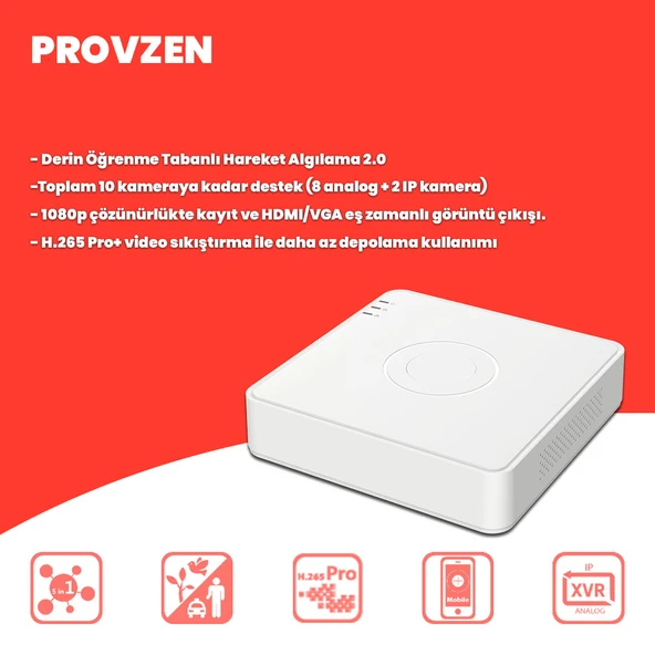 Provzen Hikvision 7 Kamera Hibrit ColorVu Full HD Güvenlik Kamera Olay Anında bildirim - Resim 3
