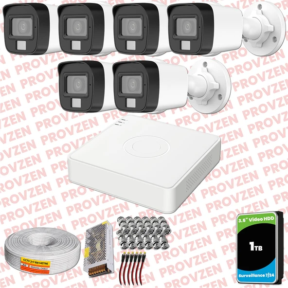Provzen Hikvision 6 Kamera Hibrit ColorVu Full HD Güvenlik Kamera Olay Anında bildirim - 1