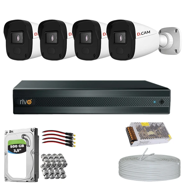 RİVO Dcam 4 Kameralı 40 Metre Gece Görüşlü Set 500GB Hdd ürün görseli