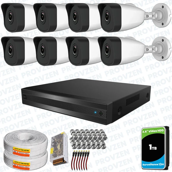 Provzen RV HiLook 8 Kameralı Full HD Geniş Açı Güvenlik Kamerası ürün görseli