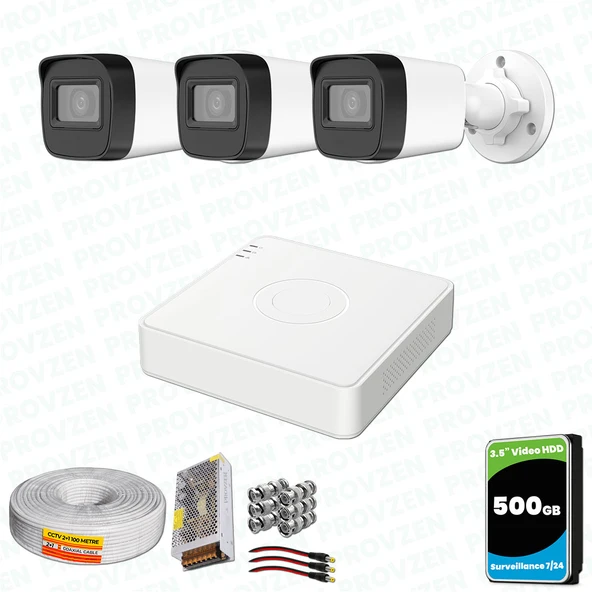 Provzen Hikvision 3 Kameralı Full HD Geniş Açı Güvenlik Kamerası 500GB Olay Anında bildirim ürün görseli