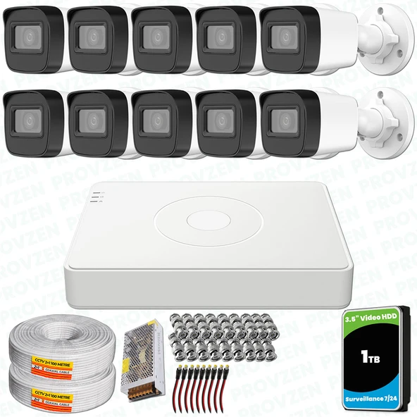 Provzen Hikvision 10 Kameralı Full HD Geniş Açı Güvenlik Kamerası 1TB Olay Anında bildirim ürün görseli