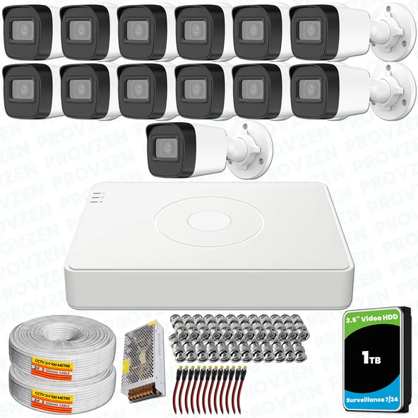 Provzen Hikvision 13 Kameralı Full HD Geniş Açı Güvenlik Kamerası 1TB Olay Anında bildirim ürün görseli