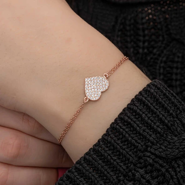 Gümüş Rose Kalp Kadın Bileklik - Resim 7