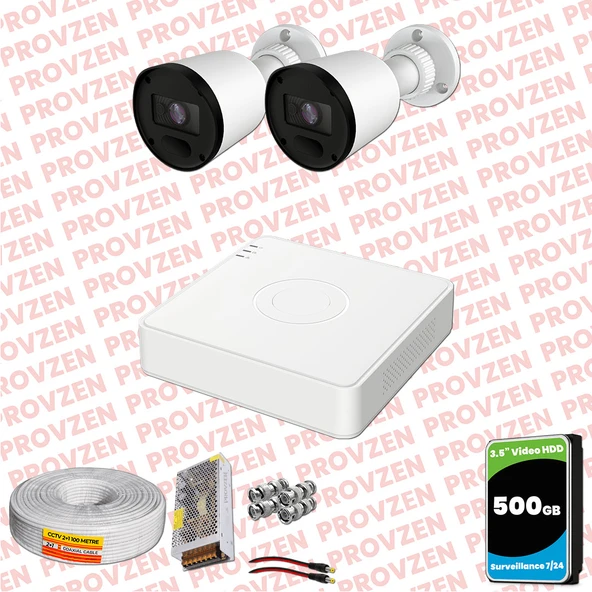 Provzen RV Hikvision 2 Kameralı Full HD 20mt Gece Görüşlü Güvenlik Kamerası Olay Anında bildirim - 1