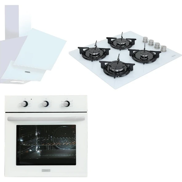 Ukinox Beyaz ÜÇLÜ Cam Ankastre Set Yogamodern Fırın  FELİX60 Ocak  HAWK60 Davlumbaz ürün görseli